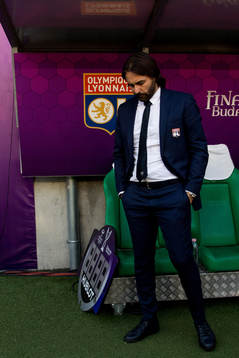 Reynald Pedros, head coach of Lyon, looks dejected