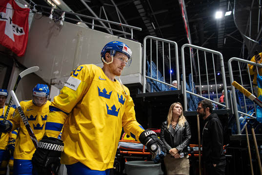 Gabriel Landeskog of Sweden enters the ice for warm-up