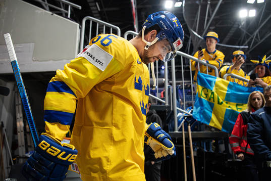 Erik Gustafsson of Sweden enters the ice for warm-up
