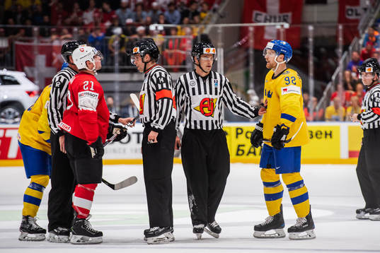 Kevin Fiala of Switzerland in a discussion with Gabriel
