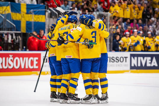 Alexander Wennberg of Sweden celebrate with teammates