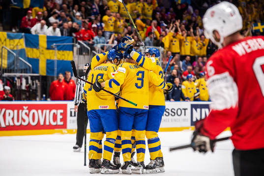 Alexander Wennberg of Sweden celebrate with teammates