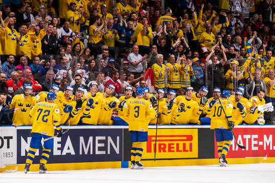 Alexander Wennberg of Sweden celebrate with teammates