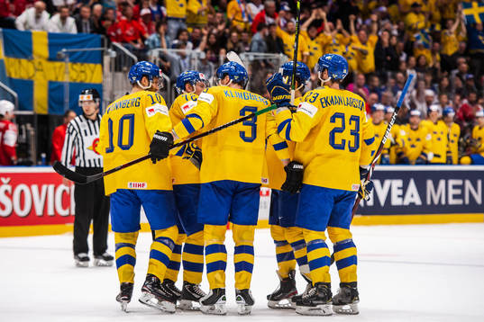 Alexander Wennberg of Sweden celebrate with teammates