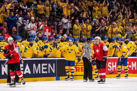 William Nylander of Sweden celebrate with teammates
