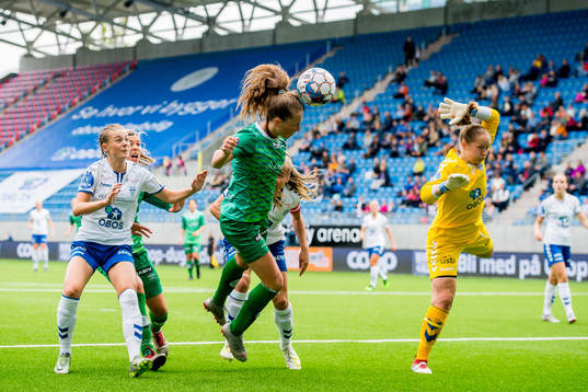 Matilde Rogde of Klepp and goalkeeper Aurora Mikalsen of