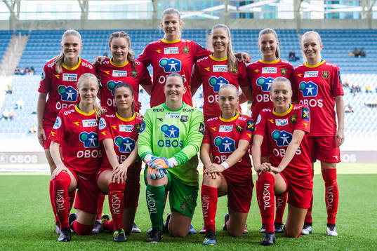 Players of Røa pose for a team group photo