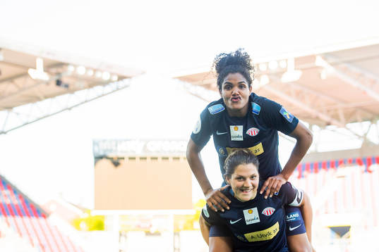 Duda and Dejana Stefanovic of Avaldsnes celebrate