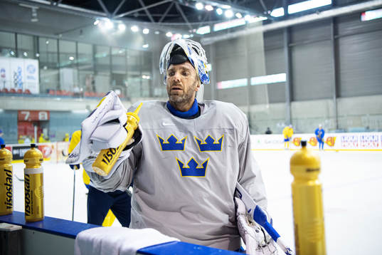 Goaltender Henrik Lundqvist of Sweden at a practice session