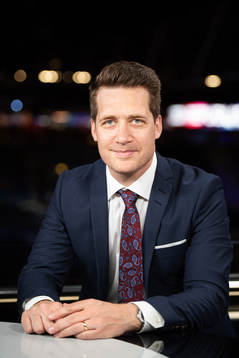 Sam Hallam poses for a portrait in the SVT tv studio