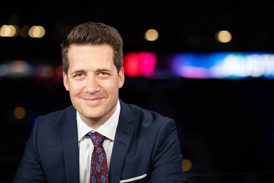 Sam Hallam poses for a portrait in the SVT tv studio