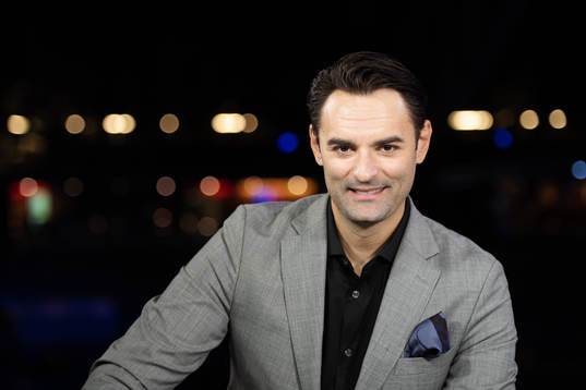 Dusan Umicevic poses for a portrait in the SVT tv studio