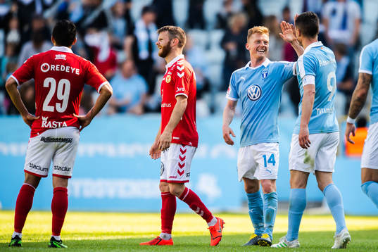 Malmö FFs Anders Christiansen jublar med Markus Rosenberg
