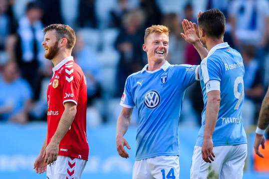 Malmö FFs Anders Christiansen jublar med Markus Rosenberg