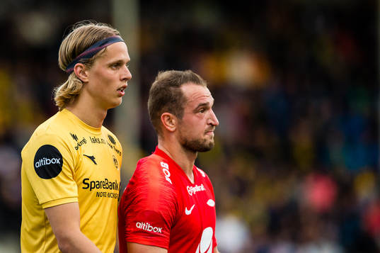 Ulrik Saltnes of Bodø/Glimt and Veton Berisha of Brann