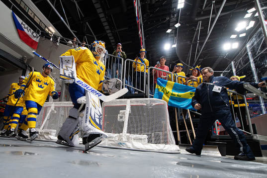 Goaltender Henrik Lundqvist of Sweden enters the ice for