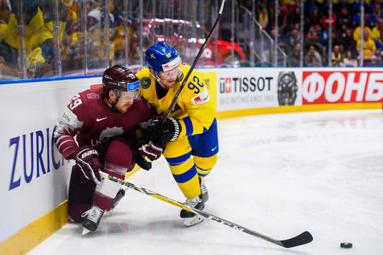 Ralfs Freibergs of Latvia and Gabriel Landeskog of Sweden
