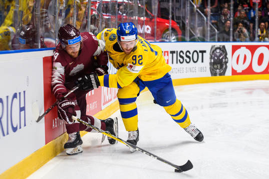 Ralfs Freibergs of Latvia and Gabriel Landeskog of Sweden