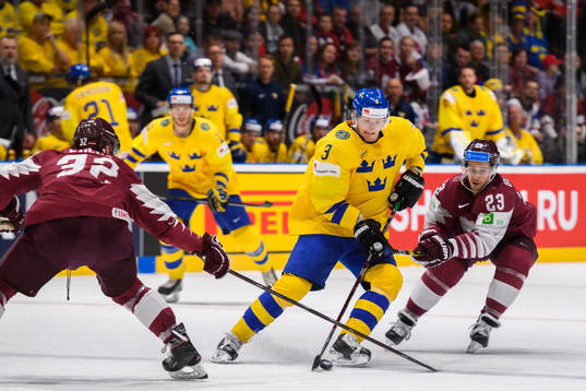 John Klingberg of Sweden against Arturs Kulda and Teodors