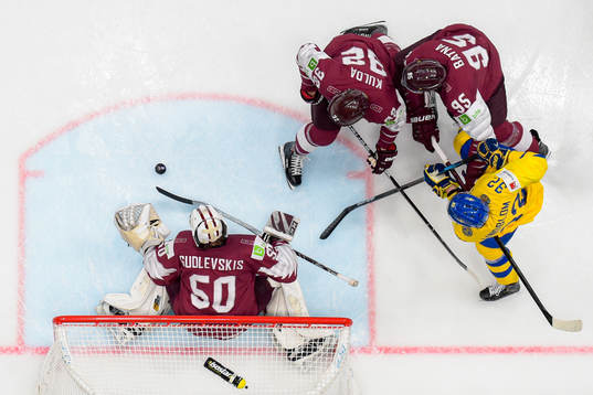 Oskar Lindblom of Sweden in action against goaltender