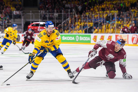 William Nylander of Sweden and Miks Indrasis of Latvia