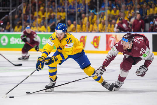 William Nylander of Sweden and Miks Indrasis of Latvia