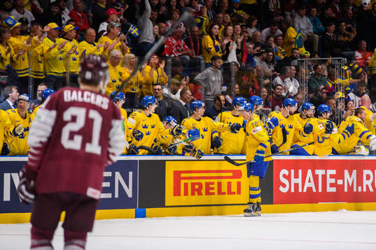Dennis Rasmussen of Sweden celebrate