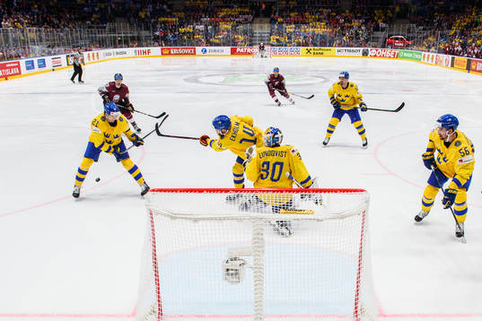 Mattias Ekholm and Loui Eriksson of Sweden scores a own