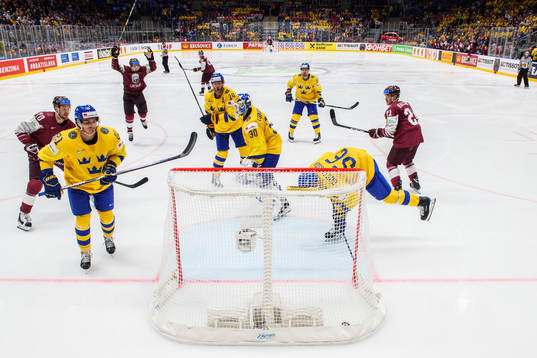 Loui Eriksson, Mattias Ekholm, goaltender Henrik Lundqvist