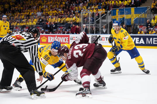 Alexander Wennberg of Sweden reacts at a face off between