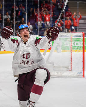 Rihards Marenis of Latvia celebrates