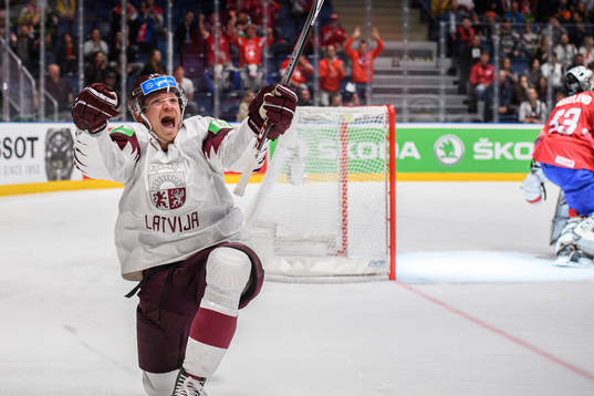 Rihards Marenis of Latvia celebrates
