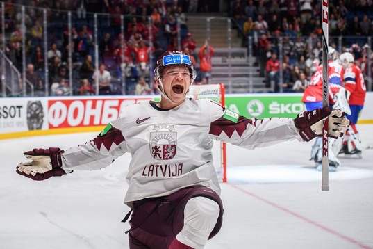 Rihards Marenis of Latvia celebrates