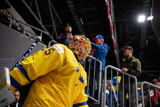 Goaltender Jacob Markström of Sweden enters the ice for