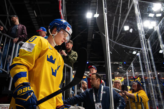 Elias Pettersson of Sweden enters the ice for warm-up