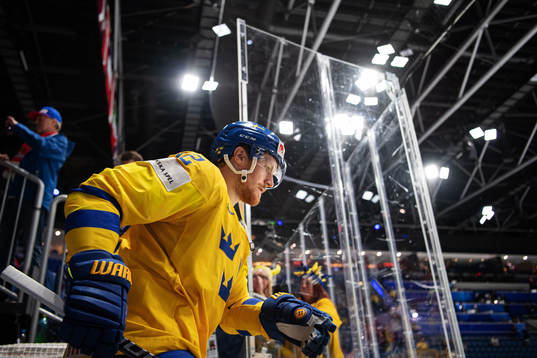 Gabriel Landeskog of Sweden enters the ice for warm-up