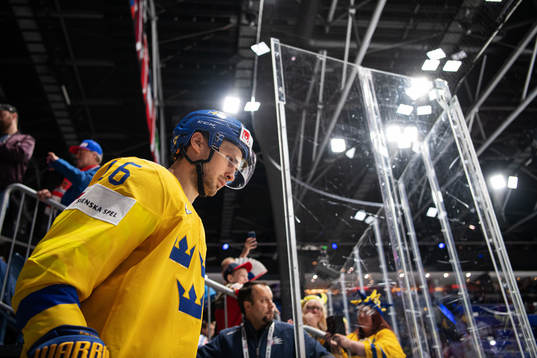 Marcus Krüger of Sweden enters the ice for warm-up