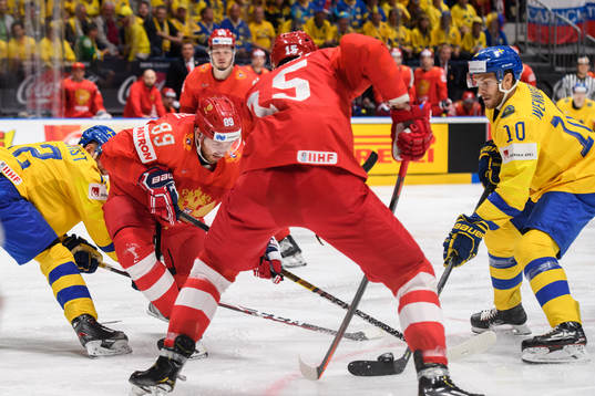 Patric Hörnqvist and Alexander Wennberg of Sweden against