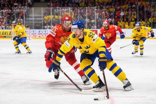 Gabriel Landeskog of Sweden and Mikhail Grigorenko of Russia