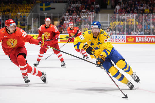 Nikita Zaitsev of Russia and Mattias Ekholm of Sweden