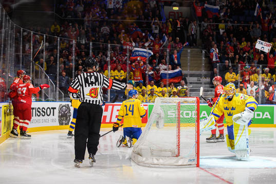 Mattias Ekholm and goaltender Jacob Markström of Sweden