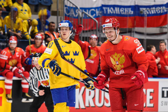 Mikhail Sergachyov of Russia celebrates the 1-2 goal and