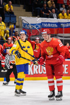 Mikhail Sergachyov of Russia celebrates the 1-2 goal and