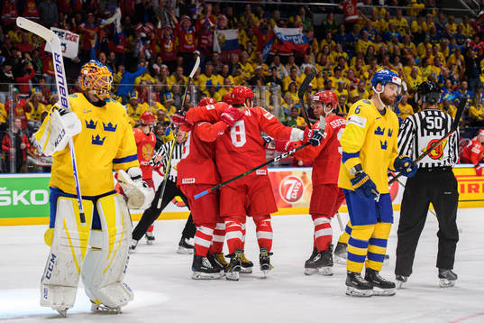 Goaltender Jacob Markström and Adam Larsson of Sweden