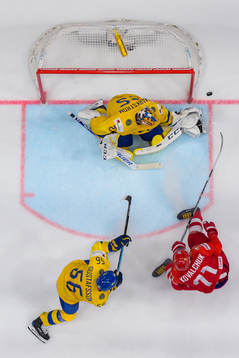 Ilya Kovalchuk of Russia against goaltender Jacob