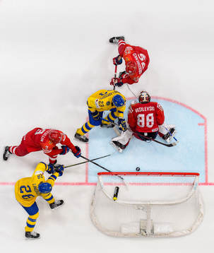 Oliver Ekman Larsson of Sweden scores the 3-7 goal against