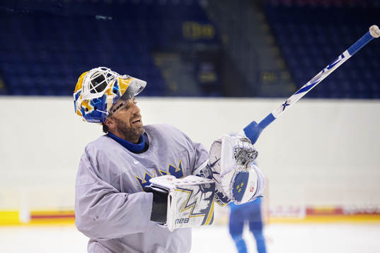 Goaltender Henrik Lundqvist of team Sweden at a practice
