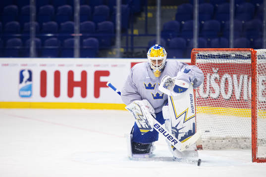 Goaltender Henrik Lundqvist of team Sweden at a practice