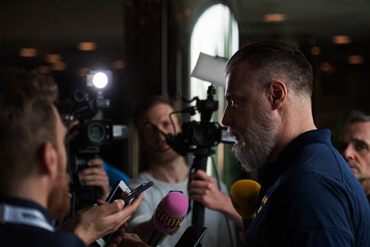 Head coach Rikard Grönborg of team Sweden at a press event