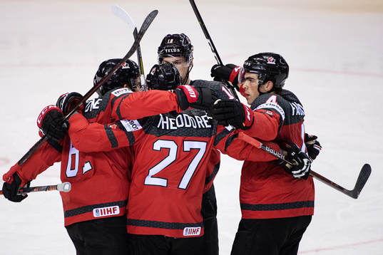 Mark Stone of Canada celebrates